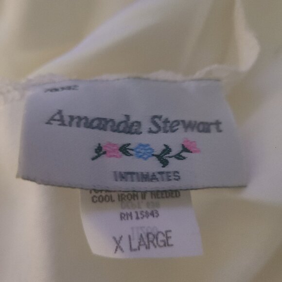 VTG Amanda Stewart Long Ivory Satin Flannel Cottage Nightgown XL Flannel Lined - Picture 8 of 9